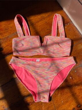 Aerie Pink Multicolor Textured Bikini Set